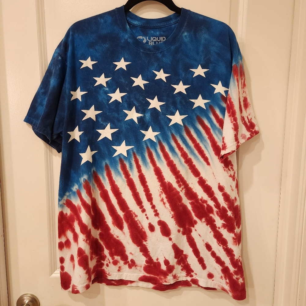 Liquid Blue American Flag USA Stars and Stripes Tie Dye T-Shirt